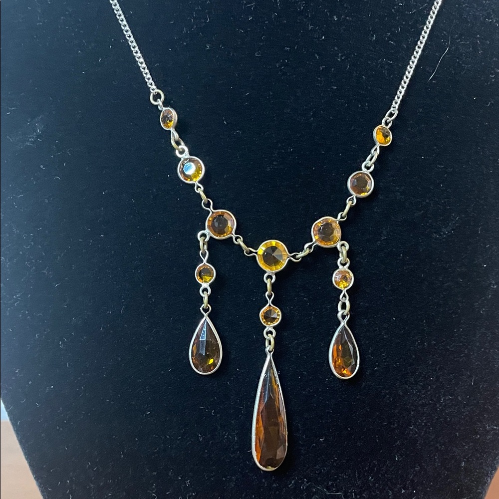Citrine and 925 Sterling silver triple tear drop Necklace tear drop